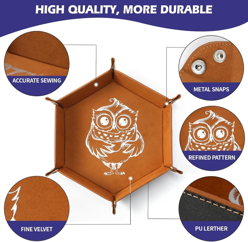 Grajar 6 Pcs DND Dice Tray with Animals Pattern for RPG D&D Table Games - Folding PU Leather and Velvet Rolling Holder Storage Box - Image 2